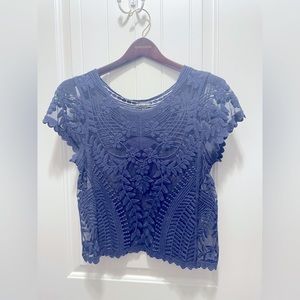 Express lace tee short sleeve blue XS